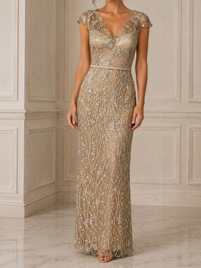 NEW WITH TAGS KAY UNGER Long Formal Dress Size 10 Bronze Gold